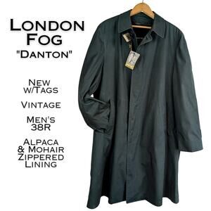 London Fog Trenchcoat Mens 38R VTG NEW Dark Green Maincoat Alpaca Mohair Lined